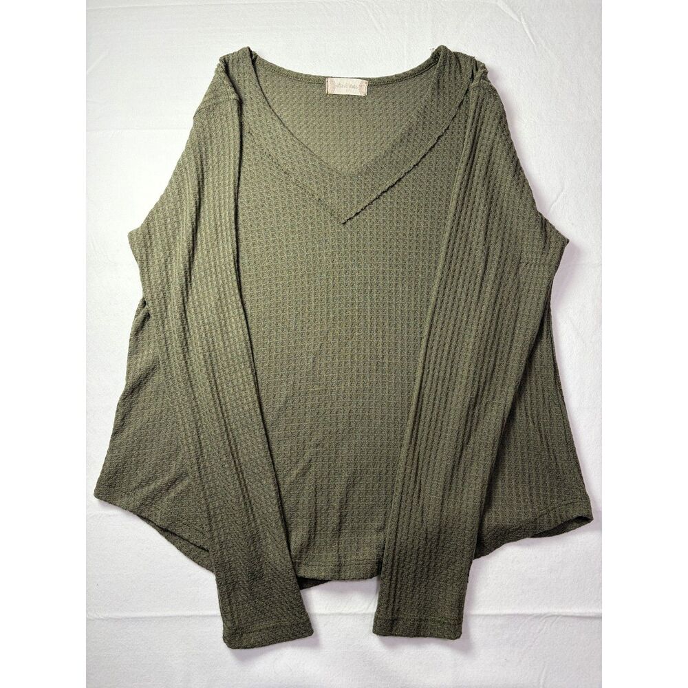 Altar'd State Thermal Waffle Knit V Neck Long Sleeve Top Olive Green Small